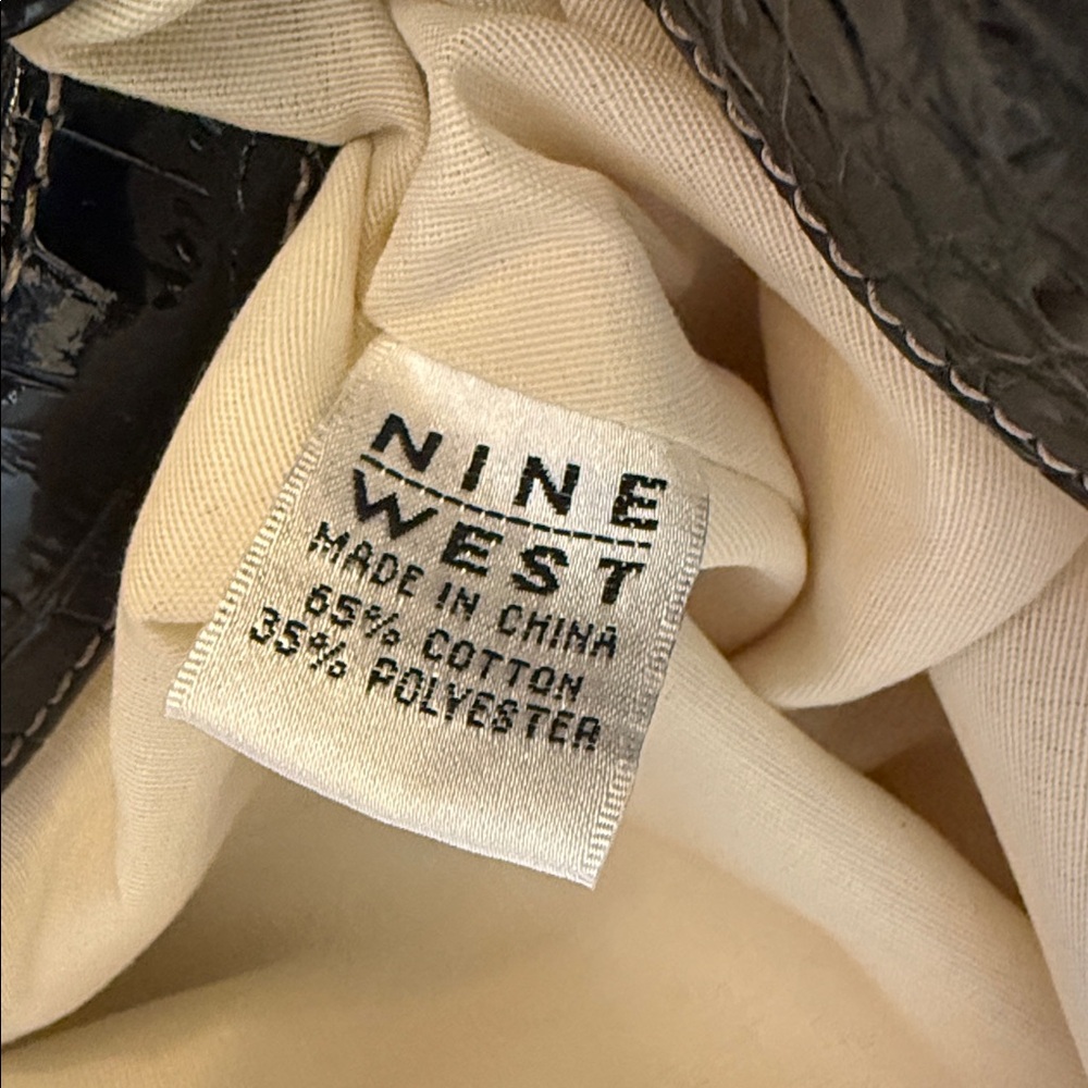 Nine West Y2K Ivory Woven Shoulder Bag Black Croc Patent Silver Buckle - Picture 15 of 16